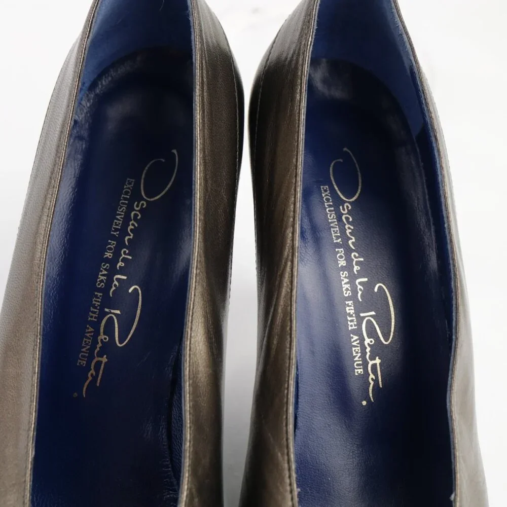 Vintage Oscar de la Renta‎ Womens Pump Size 7.5 Bronze Leather Cone Heel Shoes